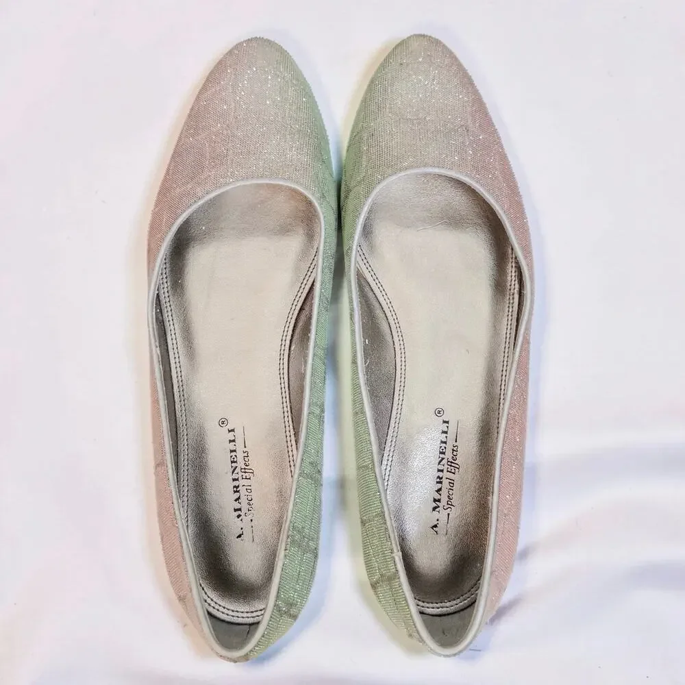 Y2K A. Marinelli Silver Iridescent Glitter Ballet Flats Size 9M